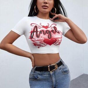 White Angel Graphic Crop Top